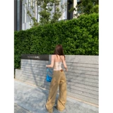 Комплект, топ без лямок, летняя майка топ, джинсы, в американском стиле, облегающий крой, высокая талия