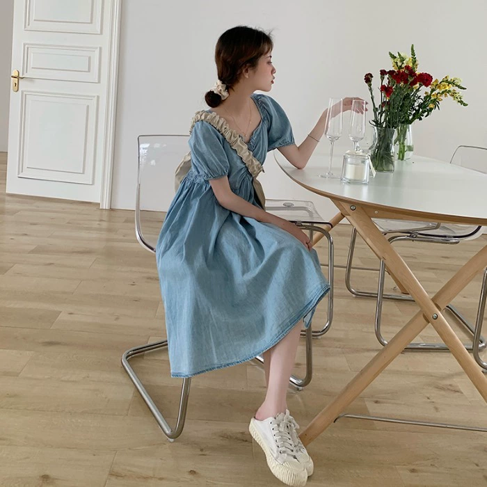 Sinh viên Hàn Quốc khí chất tay áo bong bóng váy váy mùa hè 2020 mới của phụ nữ váy ngắn tay dài - Váy eo cao