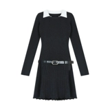 Дизайнерский трикотажный осенний комплект, юбка в складку, мини-юбка, тренд сезона, облегающий крой, А-силуэт