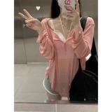 Сексуальный летний тонкий лонгслив, футболка, V-образный вырез, защита от солнца, оверсайз