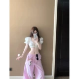 Короткий комплект, летняя футболка, штаны для отдыха, рукава фонарики, на шнурках