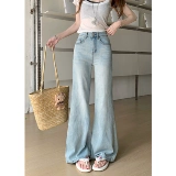 Синие джинсы, летние штаны, штаны-клёш, высокая талия