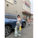 Комплект, летний топ без лямок, бюстгальтер-топ, универсальные джинсы, облегающий крой, оверсайз