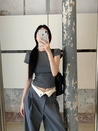 Черная летняя короткая красная футболка с коротким рукавом, подходит для подростков, в обтяжку