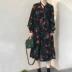 Hàn Quốc mùa thu sang trọng retro lỏng dài phần cổ chữ V ren in hoa dài tay váy voan váy công sở váy đầm