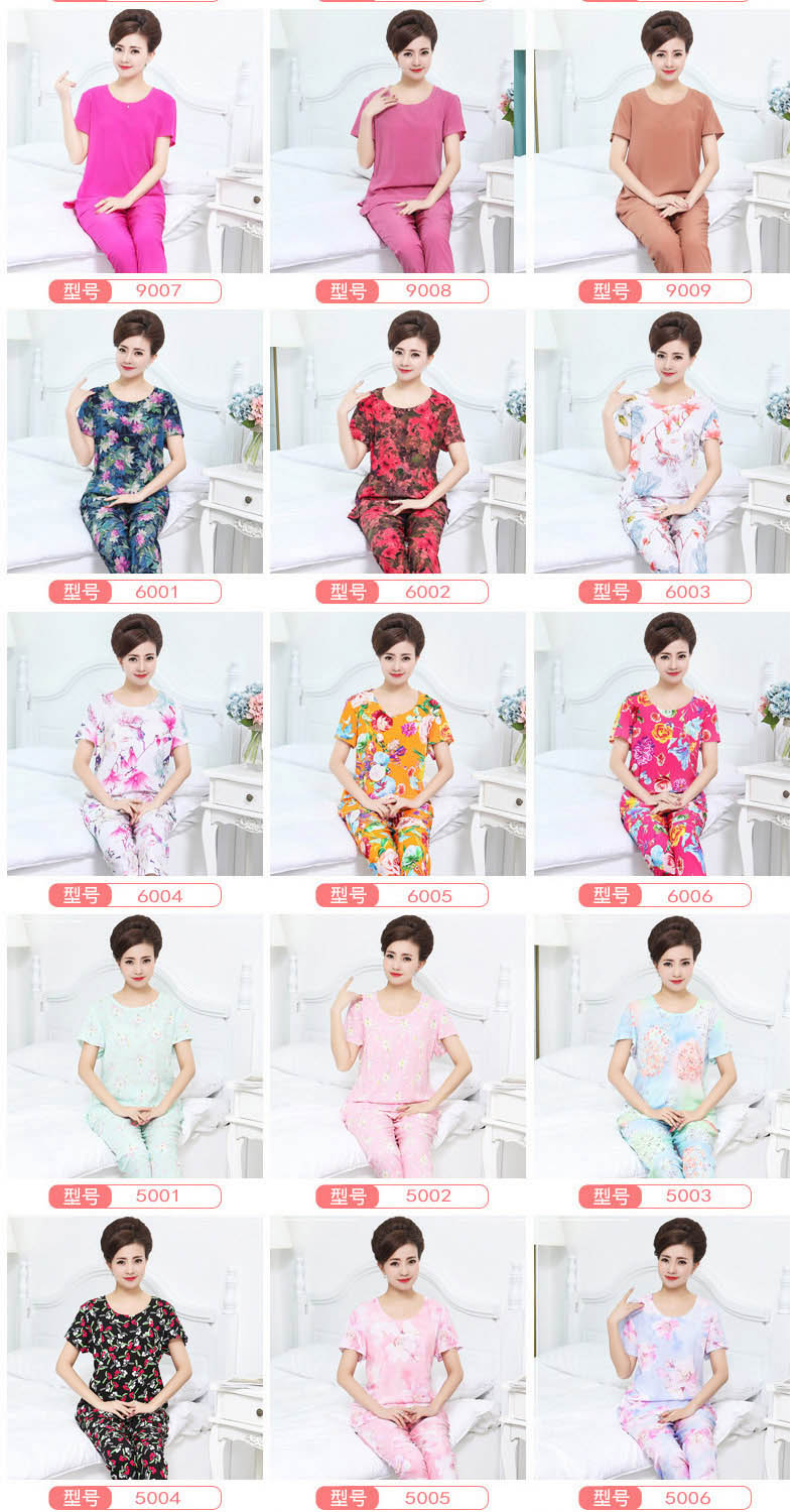 Quần áo cotton mùa hè cho người trung niên và người già bằng vải cotton cộng với size của mẹ chồng bà ngoại mẹ đặt áo thun ngắn tay đồ bộ mặc nhà