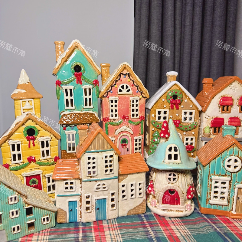 Nanlu Market Exports to the Netherlands and Denmark Luminous Ceramic Houses, Nordic Pastoral Retro Candlestick House Ornaments