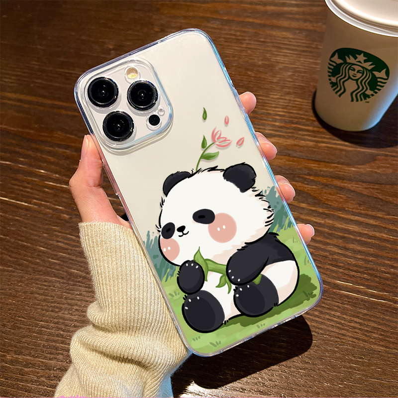 Panda Huahua Suitable for Apple 17/16 Phone Case, Fubao 15 New Model 14Plus Cartoon Transparent iPhone 13 Pro Max Cute 12Mini Spring 11 Female XS Couple Air Silicone Xr