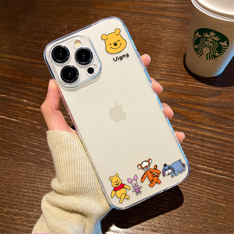 Suitable for Apple 17/16 Phone Case Winnie the Pooh Simple Cartoon iPhone 15 New Model 14Plus13Promax Transparent 12Mini Female Model 11 Male XS Cute Silicone High-End Air Case Soft Xr