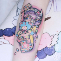 Tattoo Queen D5 Ins Cartoon Girl Hug Cubs Colorful Original Juku Soft Girl Day Tie Tattoo Sticker with a 3