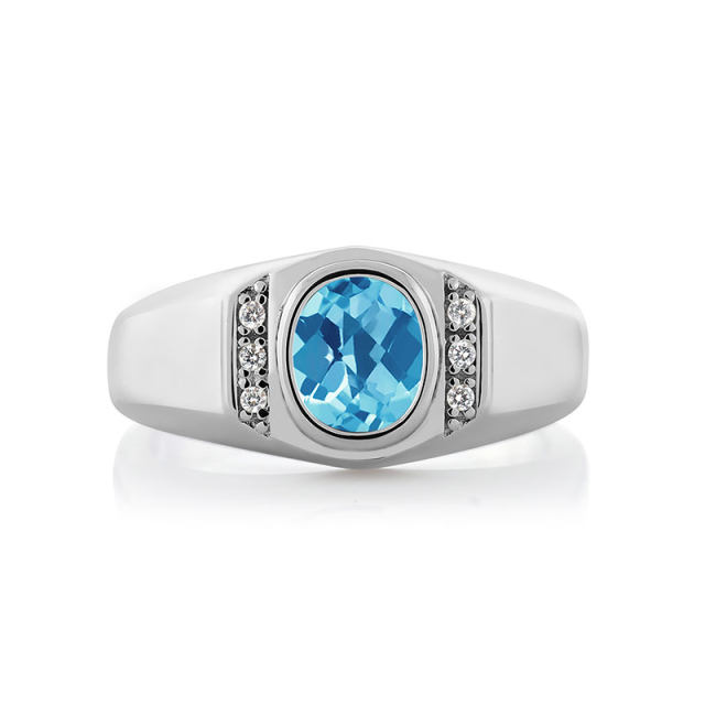 GSK gemstone ring ຜູ້ຊາຍ ins trend 1.36 carat ທໍາມະຊາດ Swiss blue topaz 925 silver fashionable ແຫວນຜູ້ຊາຍດຽວ