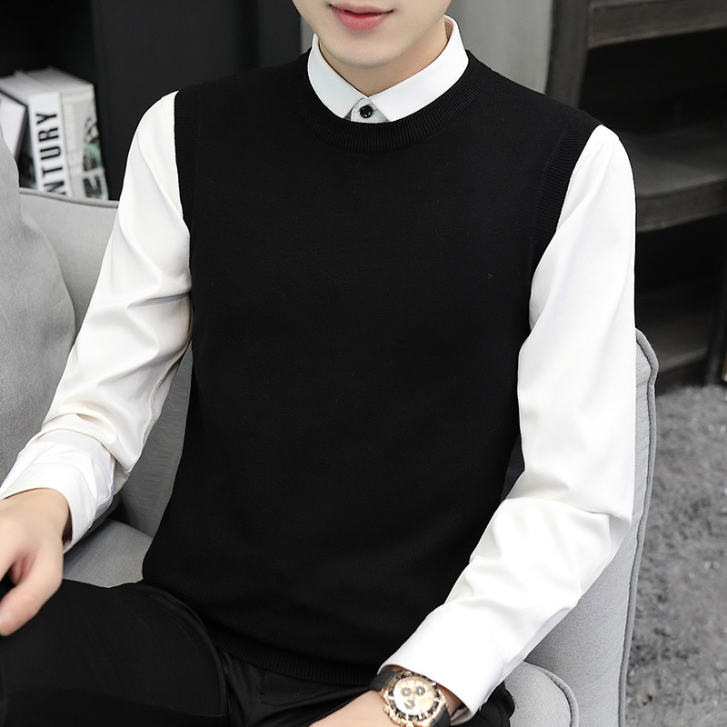 Men's Sweater Vest Round Neck 2025 Autumn New Korean Style Trendy Base Shirt Knitwear Sleeveless Vest