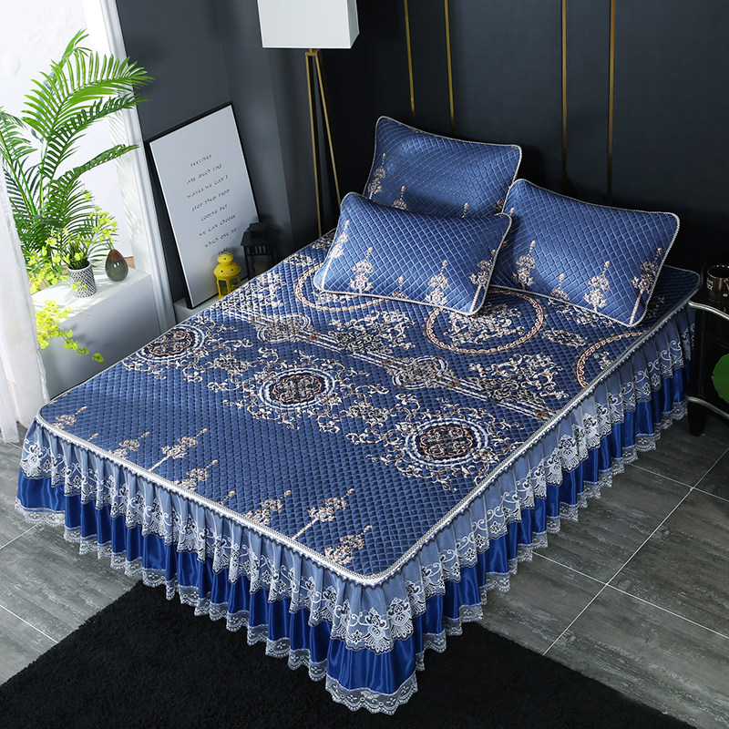 European-style machine washable bed skirt ice silk mat three-piece set 1 8m bed folding washable summer double mat 2x2 2