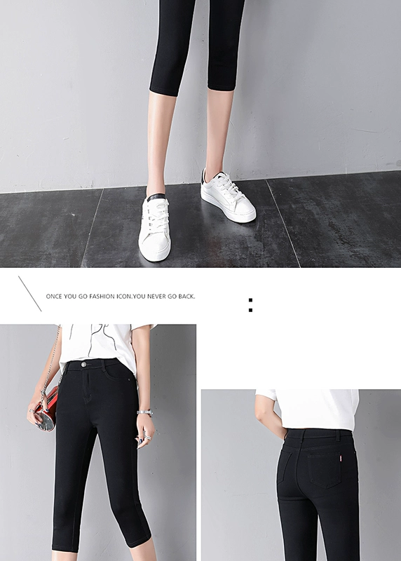 Quần legging nữ mùa hè 2019 mới mặc tám điểm đen chân mỏng mảnh cạp trắng quần nữ - Khởi động cắt quần baggy kaki nữ