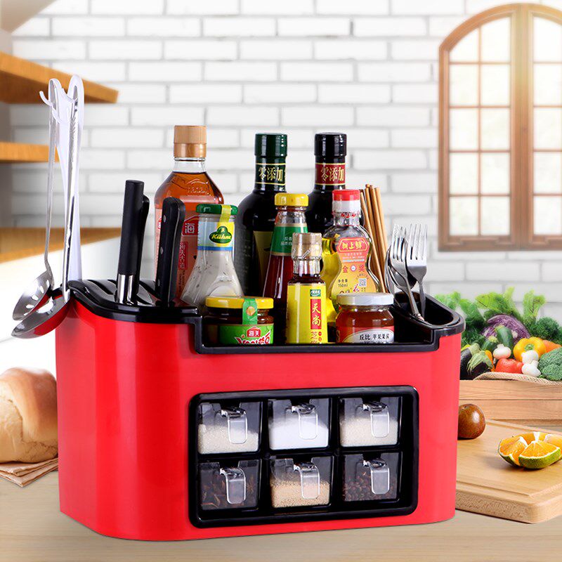 Home Seasoning Box Plastic Oil Bottle Composition Suit Kitchen Oil Salt Soy Sauce Vinegar Jar Bottle Plastic Double Sauce Tank Suit