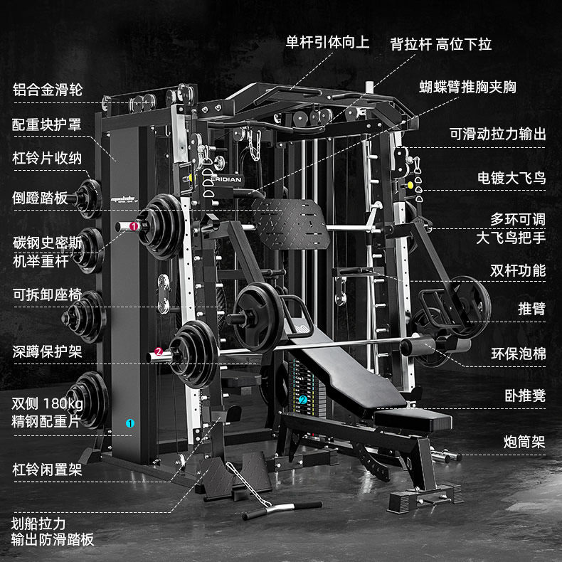 тренажер для силовых тренировок 商用史密斯机综合训练器龙门架健身器材家用多功能深蹲卧推架飞鸟 The United States and force Germany