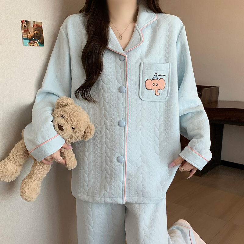 Air Cotton Layered Pajamas for Women, 2026 New Autumn and Winter Thickened Warm Home Wear Set for Girls, Suitable for Wearing Outside