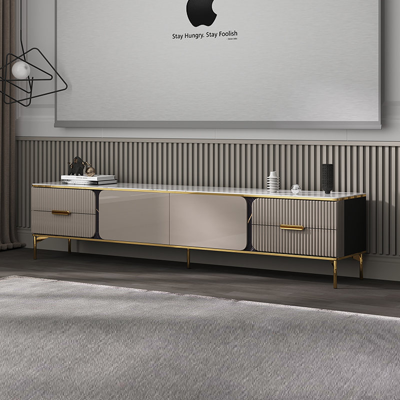 Modern light extravagant rock plate TV cabinet tea table combination small family type living room extremely simple 2022 new TV floor cabinet
