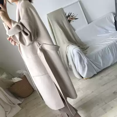 2021 New Korean version of white double-sided cashmere coat women's long version loose small wool woolen woolen coat
