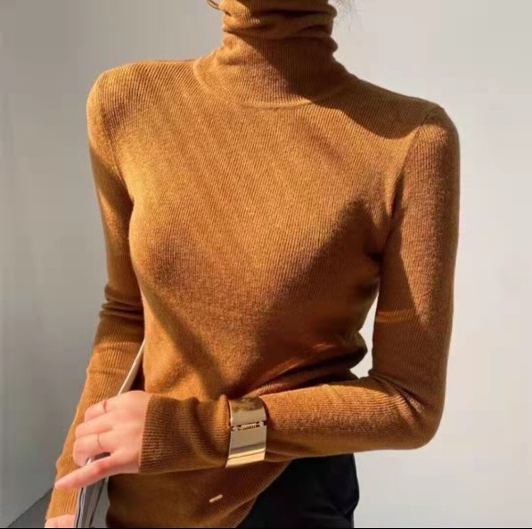 New autumn and winter thin section High collar Imitation Goat Hair Sweatshirt Woman skinny knit undershirt tights and sweaters