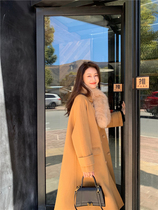 Classic camel Korean version double-sided cashmere coat Womens long small loose thickened 100% wool wool coat