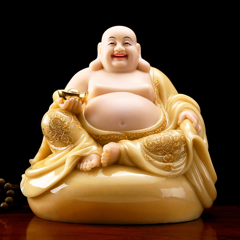 White marble Maitreya Buddha statue living room enshrines big belly Maitreya laughing Buddha Bodhisattva shop fortune opening gift ornaments