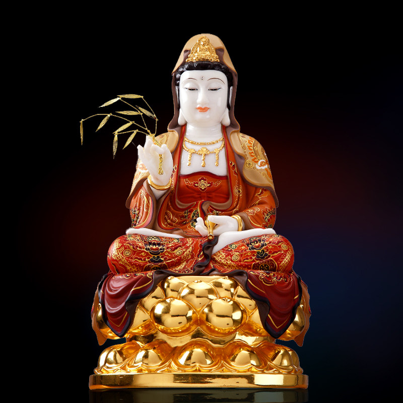 Hand-painted Guanyin Buddha Statue Home worship Guanshiyin Bodhisattva ornament White marble Saha Sansheng handicraft