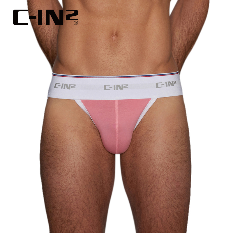 C-In2 New Men's Underwear Thong Men's Cotton Spandex Sexy Low-Waist Exposed Buttocks Men's Double Thong 6625as