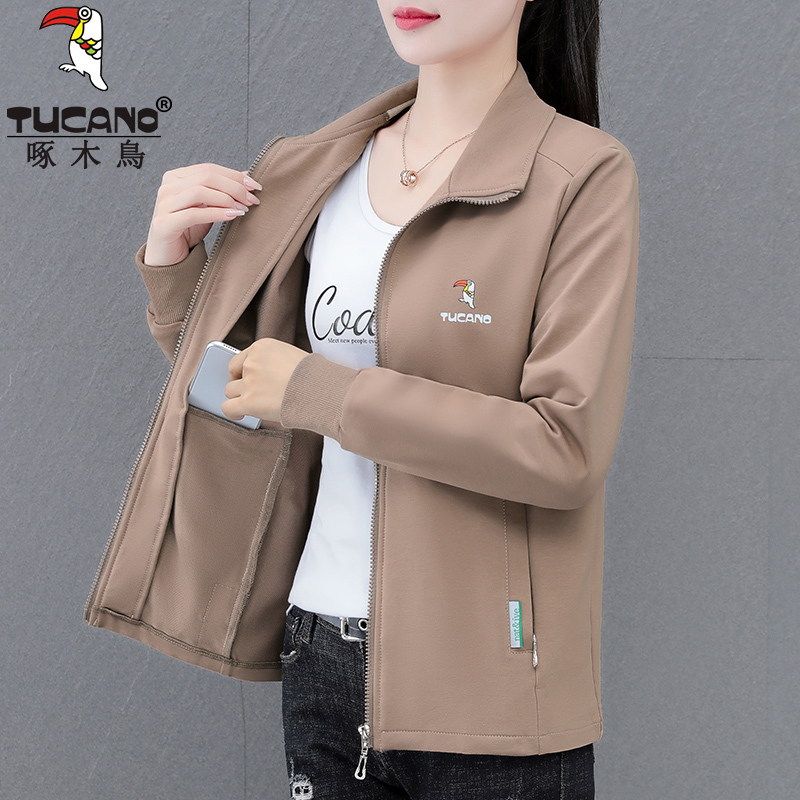 Woodpecker Women's Short Jacket Spring and Autumn 2026 New Popular Style Petite Early Spring Stand Collar Casual Jacket Top