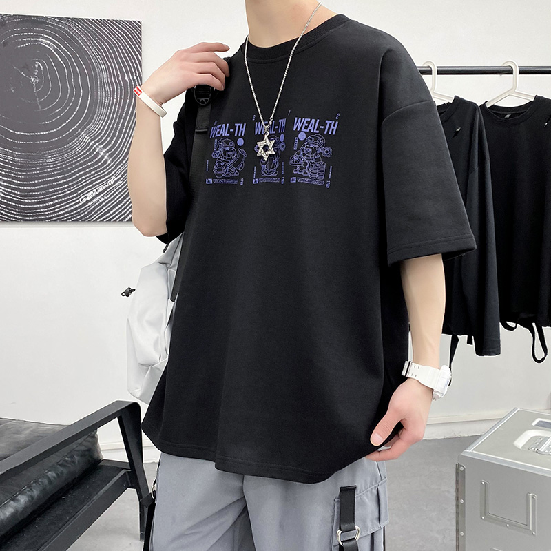 Summer men's short-sleeved T-shirt youth trend half-sleeved bottoming shirt loose round neck cotton printing T-shirt men