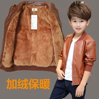 Boy winter leather 4 jacket 2018 new 6 big boy boy 8 plus nhung 9 dày da 15 tuổi áo khoác áo khoác jean