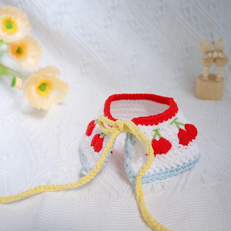 Pet Wool Woven Cherry Lace Shawl Pet Neck Yorkshire Marzis Muppet Neck Decoration