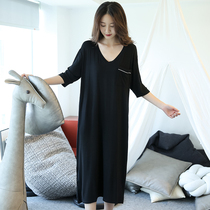 Modale long style sleeping skirt woman big code V collar long dress sexy Jane about pure color pregnant womans home skirt can be worn out of thin