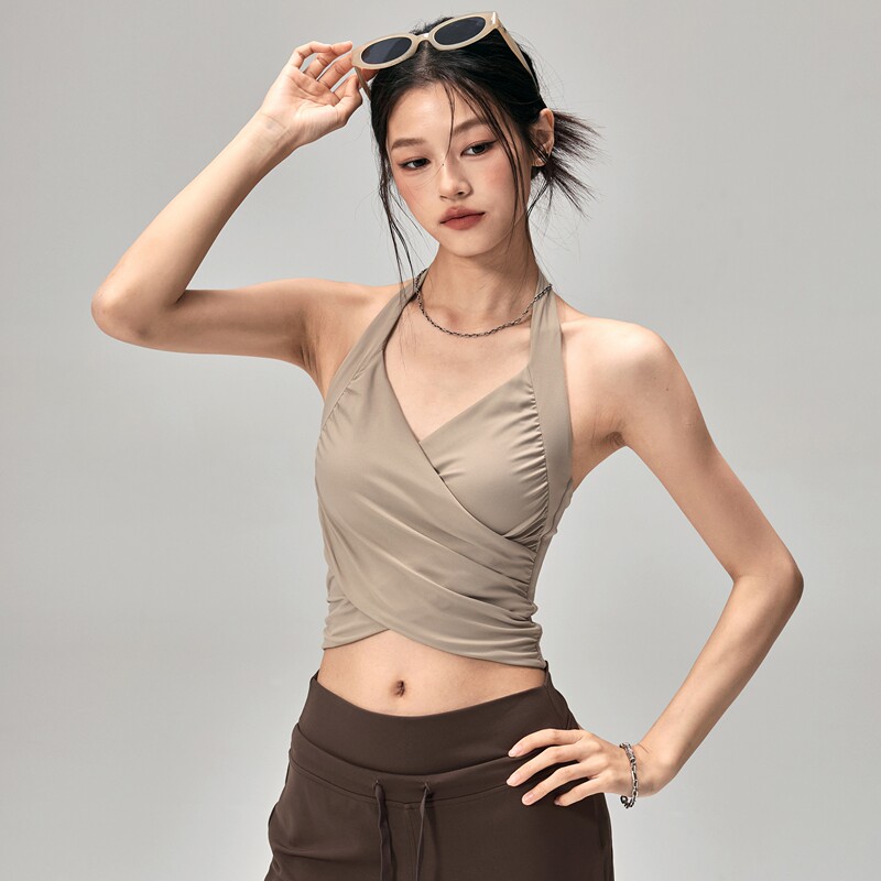 Halter Neck Yoga Vest with Chest Pads, Shockproof Sports Bra, Slimming Pilates Training Bra, Outerwear Fitness Clothing