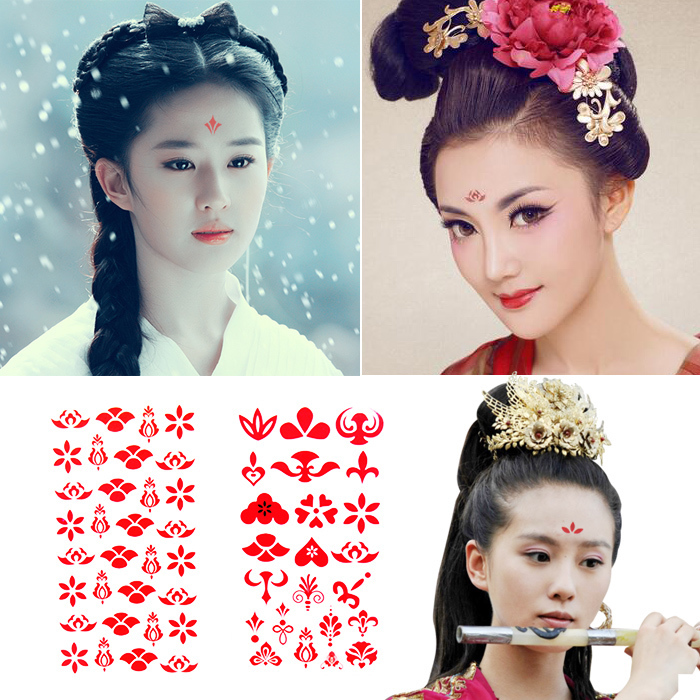 Children's stage show forehead patch COS printing eyebrow paste tattoo with waterproof lasting girl Ancient clothing flower