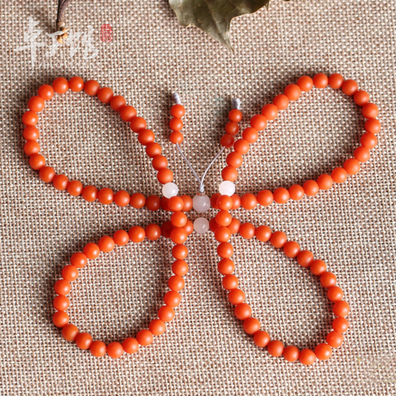 (Zhuoyu Pavilion) 6mm108 Buddha Pearl Yunnan original mine Baoshan South red hand string Handmade necklace Li Zhuoyu engraving
