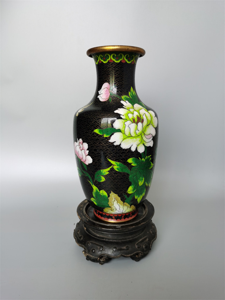 建国初铜胎珐琅彩一品富贵瓶铜器收藏文房墨盒铜炉帐