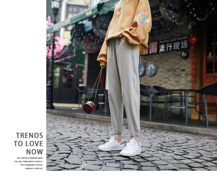 Quần harem size lớn mùa thu và đông nữ lỏng lẻo miệng sinh viên quần thể thao béo mm hoang dã chín quần thường quần jean lửng nữ