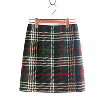Thread spinning large plaid skirt womens autumn and winter slim a-line woolen skirt a-line skirt line short skirt spring and autumn gray
