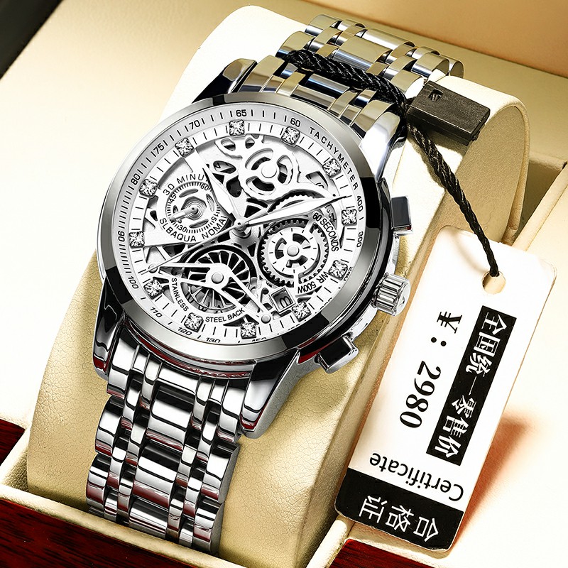 Silver & Limited EditionPositive brand Switzerland Wrist watch man Full hollowed out Mechanical watch fully automatic waterproof Luminous quartz atmosphere fashion Men's Watch