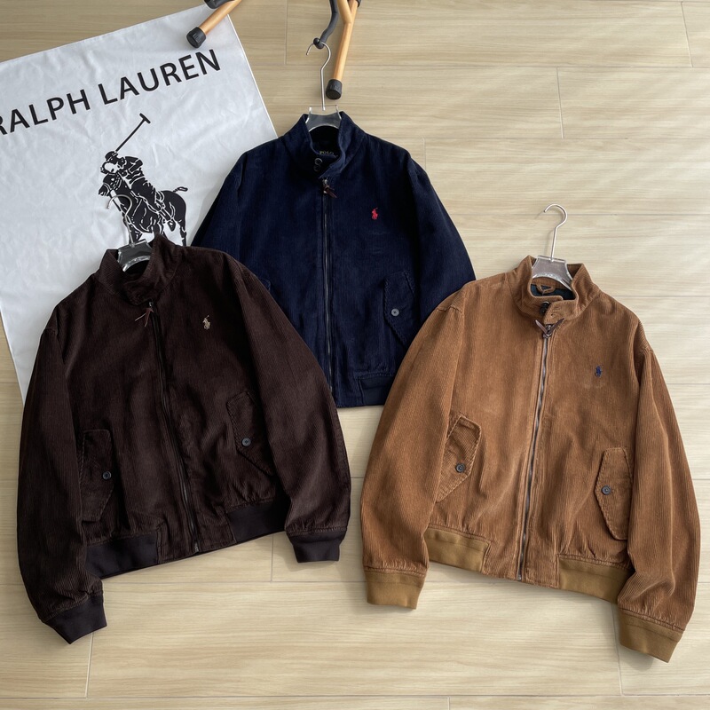 High-Quality Cross-Border Vintage Harrington Jacket with Embroidered Pony Logo in Corduroy, Old Money Style, Stand-Up Collar