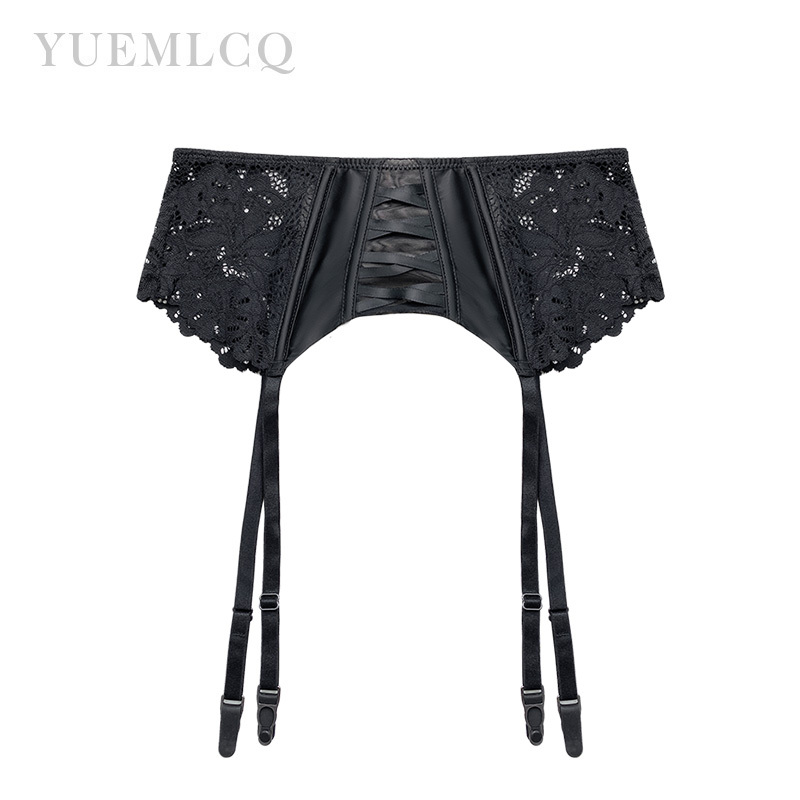 Plus-Size Stockings Garter Belt Sexy Lace Black European-Style Court Corset French Garter Belt with Gold Buckle for Stability
