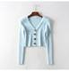 đầu mùa thu Pháp retro cô gái eo cao ngắn cổ chữ V đơn hàng khóa áo len dài tay áo len cardigan cardigan