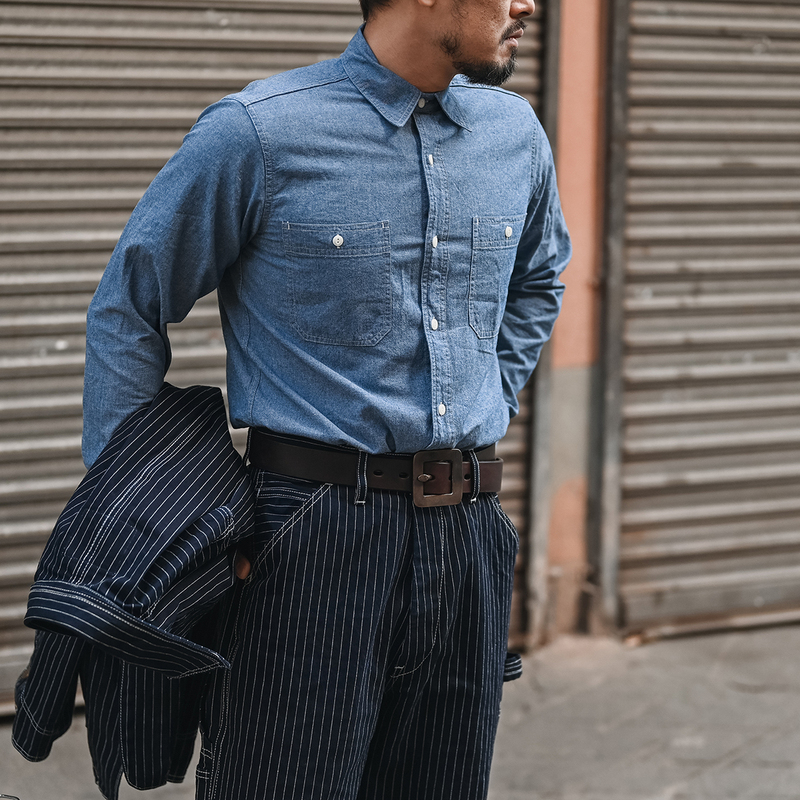 Non Stock Retro 50S Double Pocket Long-Sleeve Youth Denim Shirt Chambray Workwear Denim Shirt Trendy Non Stock Retro 50S Double Pocket Long-Sleeve Youth Denim Shirt Chambray Workwear Denim Shirt Trendy