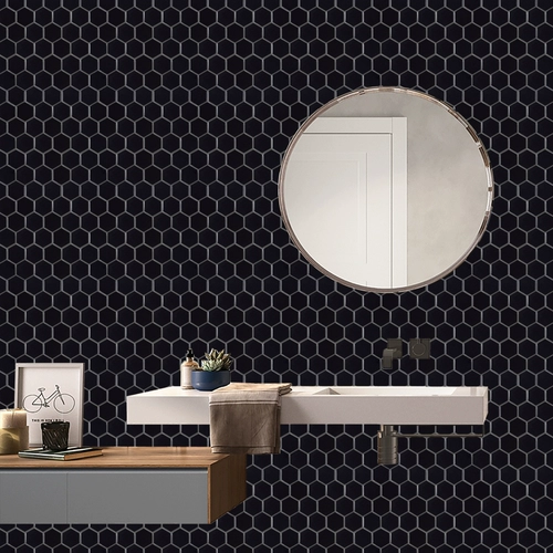 Гексагональная фарфоровая плитка мозаичная мозаичная кухонная туалетная туалетная туалетная матовая поверхность черно -белая шестиугольная настенная плитка