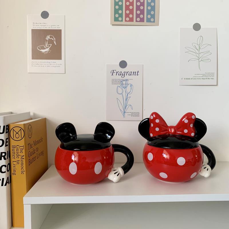 Mickey Minnie with Lid Cup Mug Birthday Gift Cute Cartoon Creative Design Couple Cup
