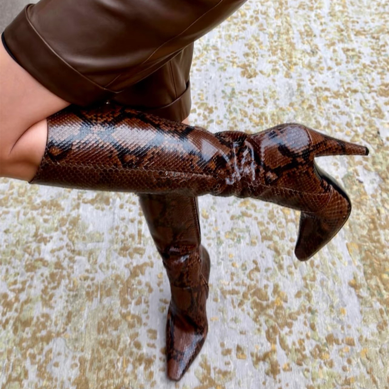 Python-Patterned Long Boots for Women, Genuine Leather, Stiletto Heel, Small Square Toe, High Heels, Sexy and Elegant Style, 2026 Autumn and Winter New High Boots Python-Patterned Long Boots for Women, Genuine Leather, Stiletto Heel, Small Square Toe, High Heels, Sexy and Elegant Style, 2026 Autumn and Winter New High Boots