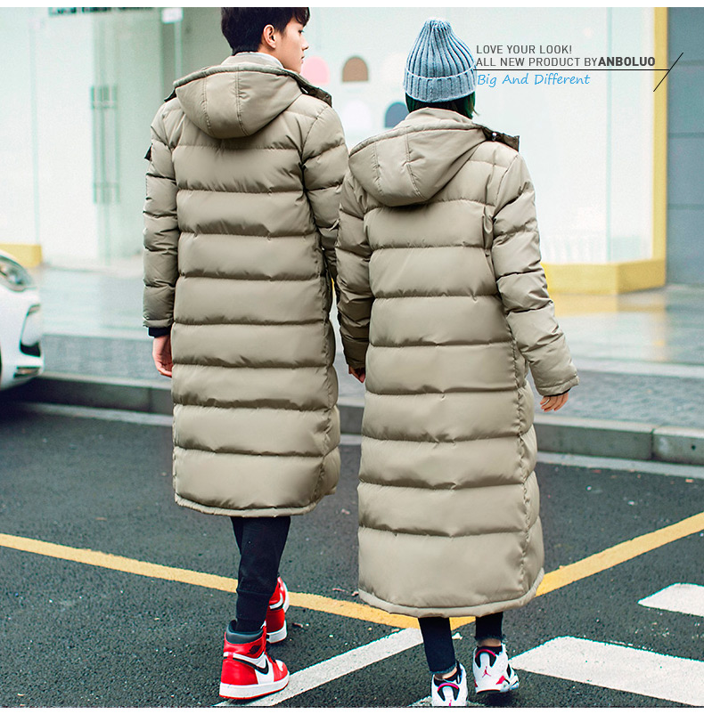 Anbo Luo Chao chất béo lớn kích thước của nam giới ấm coat couple phần dài trên đầu gối coat dài dày mùa đông bông quần áo