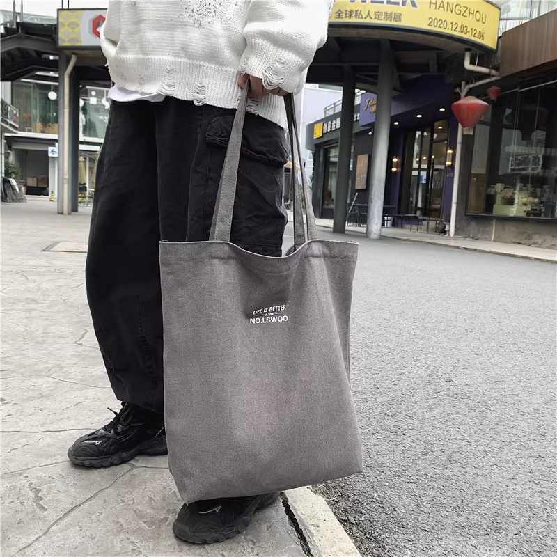 Canvas Shoulder Bag for Boys, Hong Kong Style Literary Canvas Tote Bag, Japanese Style College Student Class Zipper Large Capacity Backpack