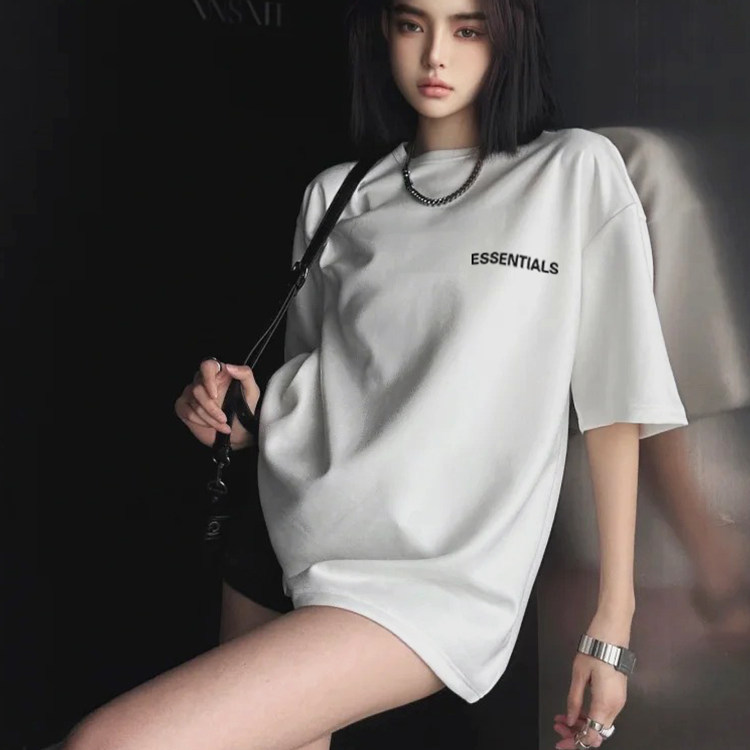 Essentials Genuine Trendy Brand Summer White Short-Sleeved Small Logo American Style Loose-Fitting Round-Neck T-Shirt for Men and Women Couples